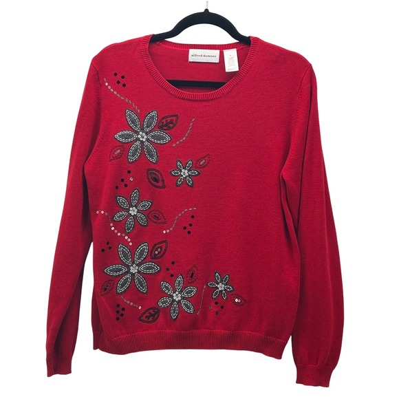 Vintage Sweater Small Embroidered Red Holdiay Christmas Florals Warm Y2k Cozy - Picture 1 of 12
